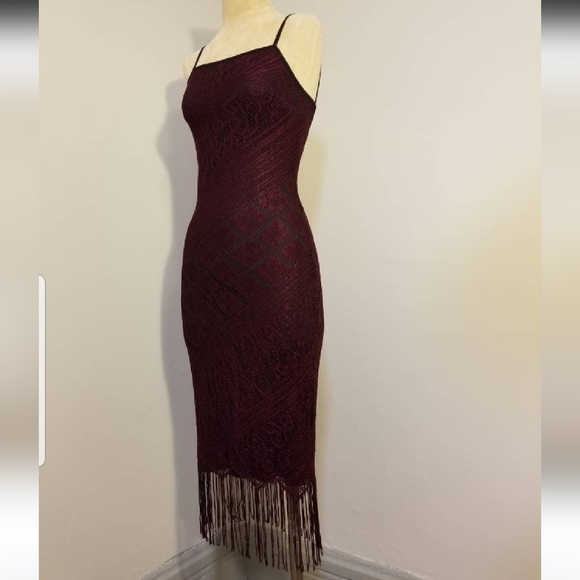 VINTAGE SEXY FRINGE LACE OVERLAY DRESS Y2K BOMBSHELL 90S GOTH BODYCON WEDDING S - Picture 6 of 11